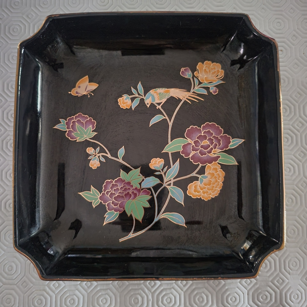 Elegant Black Floral Serveware Tray